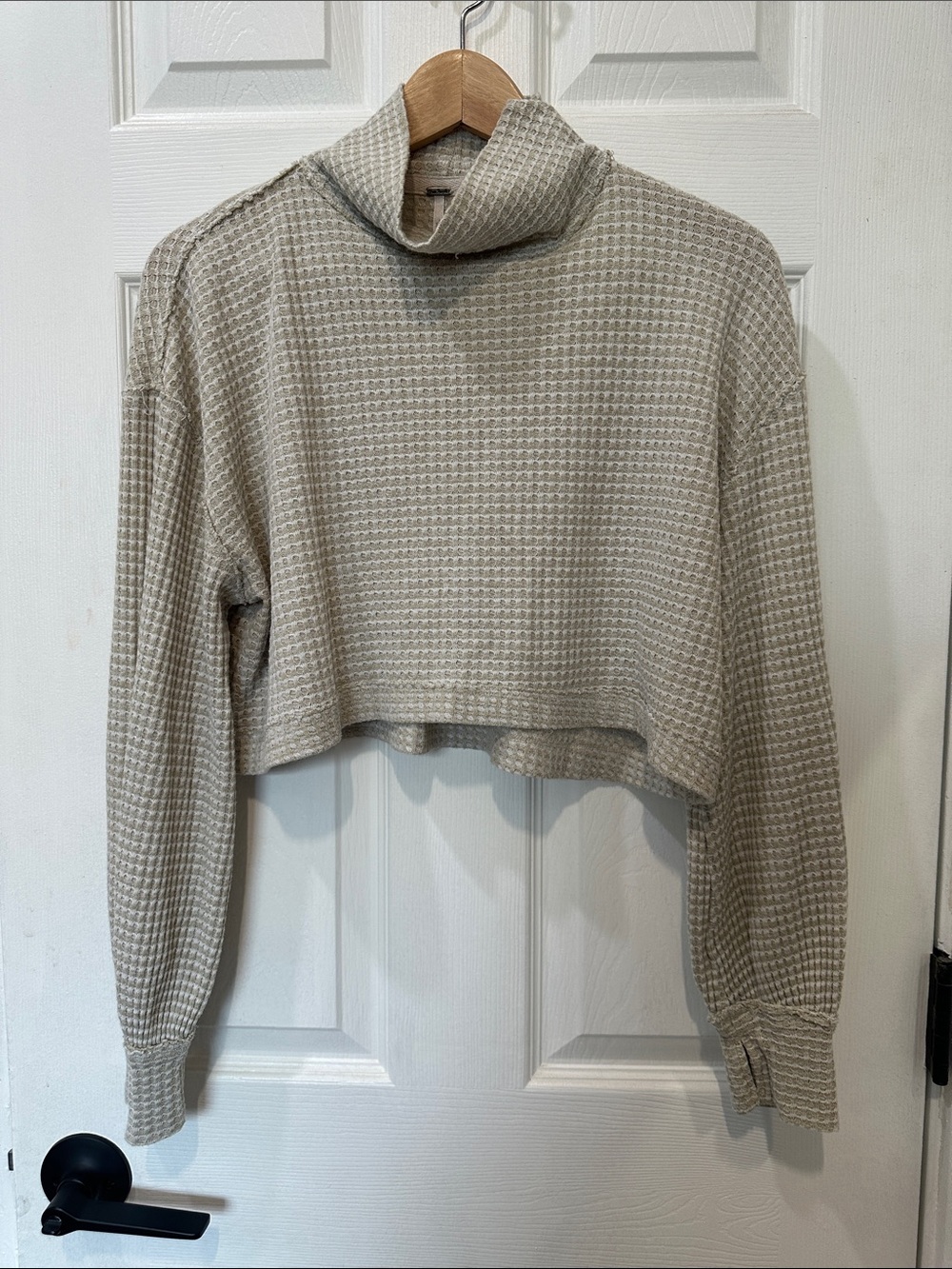 Free People Waffle Knit Pullover in Light Cream crop